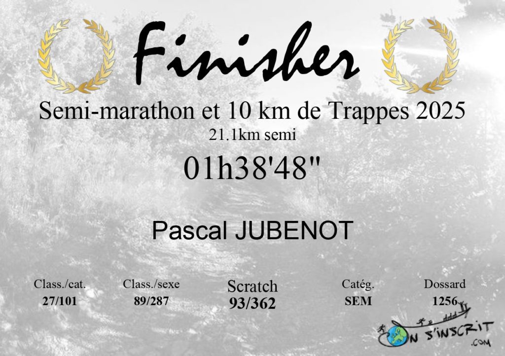 Résultats officiels de mon premier semi-marathon